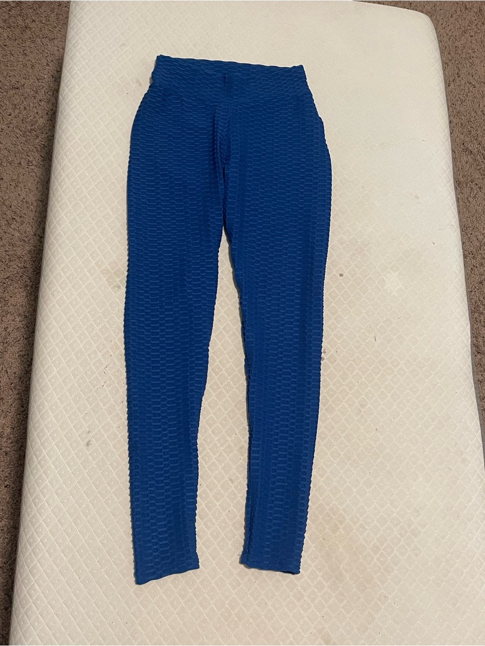 Blue Textured High-Waist Leggings